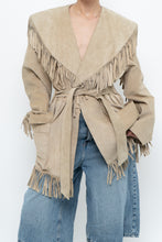 Load image into Gallery viewer, Vintage x Beige Suede Long Belted Fringe Jacket (S-L)