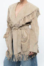Load image into Gallery viewer, Vintage x Beige Suede Long Belted Fringe Jacket (S-L)