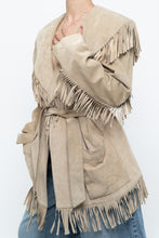 Load image into Gallery viewer, Vintage x Beige Suede Long Belted Fringe Jacket (S-L)
