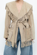 Load image into Gallery viewer, Vintage x Beige Suede Long Belted Fringe Jacket (S-L)
