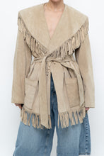 Load image into Gallery viewer, Vintage x Beige Suede Long Belted Fringe Jacket (S-L)