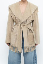 Load image into Gallery viewer, Vintage x Beige Suede Long Belted Fringe Jacket (S-L)