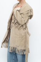 Load image into Gallery viewer, Vintage x Beige Suede Long Belted Fringe Jacket (S-L)