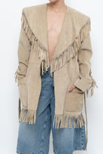 Load image into Gallery viewer, Vintage x Beige Suede Long Belted Fringe Jacket (S-L)