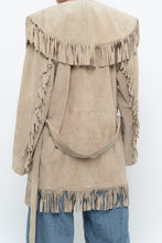 Load image into Gallery viewer, Vintage x Beige Suede Long Belted Fringe Jacket (S-L)