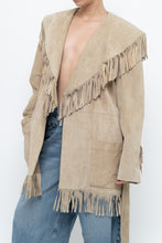 Load image into Gallery viewer, Vintage x Beige Suede Long Belted Fringe Jacket (S-L)