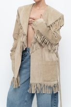 Load image into Gallery viewer, Vintage x Beige Suede Long Belted Fringe Jacket (S-L)