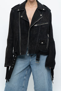Vintage x Black Suede Fringe Leather Jacket (S-L)
