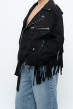 Load image into Gallery viewer, Vintage x Black Suede Fringe Leather Jacket (S-L)