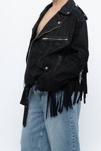 Vintage x Black Suede Fringe Leather Jacket (S-L)