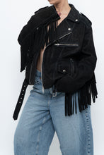 Load image into Gallery viewer, Vintage x Black Suede Fringe Leather Jacket (S-L)
