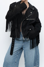 Load image into Gallery viewer, Vintage x Black Suede Fringe Leather Jacket (S-L)