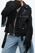 Load image into Gallery viewer, Vintage x Black Suede Fringe Leather Jacket (S-L)