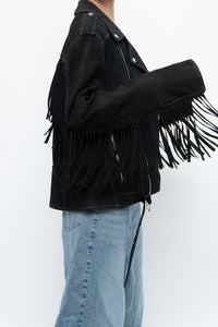 Vintage x Black Suede Fringe Leather Jacket (S-L)