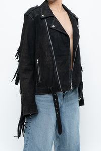Vintage x Black Suede Fringe Leather Jacket (S-L)