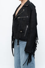 Load image into Gallery viewer, Vintage x Black Suede Fringe Leather Jacket (S-L)