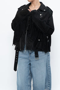Vintage x Black Suede Fringe Leather Jacket (S-L)