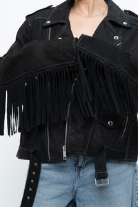 Vintage x Black Suede Fringe Leather Jacket (S-L)