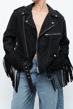 Load image into Gallery viewer, Vintage x Black Suede Fringe Leather Jacket (S-L)