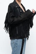 Load image into Gallery viewer, Vintage x Black Suede Fringe Leather Jacket (S-L)