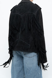 Vintage x Black Suede Fringe Leather Jacket (S-L)