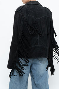 Vintage x Black Suede Fringe Leather Jacket (S-L)