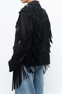 Vintage x Black Suede Fringe Leather Jacket (S-L)