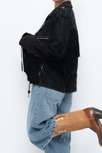 Vintage x Black Suede Fringe Leather Jacket (S-L)