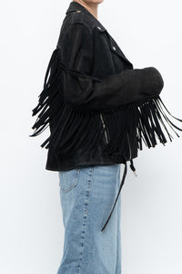 Vintage x Black Suede Fringe Leather Jacket (S-L)