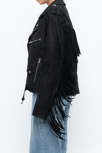 Vintage x Black Suede Fringe Leather Jacket (S-L)