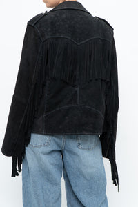 Vintage x Black Suede Fringe Leather Jacket (S-L)