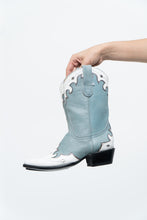 Load image into Gallery viewer, IDYLLWIND BLUEBELLE x Deadstock Blue, White Embroidered Leather Cowboy Boot (6, 6.5W)