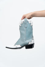 Load image into Gallery viewer, IDYLLWIND BLUEBELLE x Deadstock Blue, White Embroidered Leather Cowboy Boot (6, 6.5W)