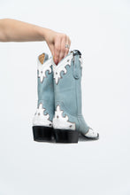 Load image into Gallery viewer, IDYLLWIND BLUEBELLE x Deadstock Blue, White Embroidered Leather Cowboy Boot (6, 6.5W)