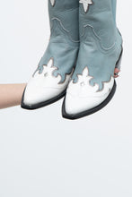 Load image into Gallery viewer, IDYLLWIND BLUEBELLE x Deadstock Blue, White Embroidered Leather Cowboy Boot (6, 6.5W)