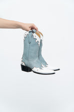 Load image into Gallery viewer, IDYLLWIND BLUEBELLE x Deadstock Blue, White Embroidered Leather Cowboy Boot (6, 6.5W)