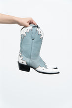 Load image into Gallery viewer, IDYLLWIND BLUEBELLE x Deadstock Blue, White Embroidered Leather Cowboy Boot (6, 6.5W)