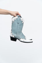 Load image into Gallery viewer, IDYLLWIND BLUEBELLE x Deadstock Blue, White Embroidered Leather Cowboy Boot (6, 6.5W)