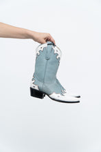 Load image into Gallery viewer, IDYLLWIND BLUEBELLE x Deadstock Blue, White Embroidered Leather Cowboy Boot (6, 6.5W)