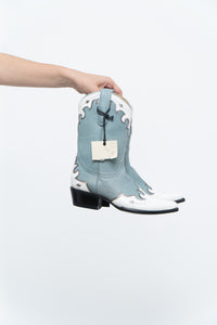IDYLLWIND BLUEBELLE x Deadstock Blue, White Embroidered Leather Cowboy Boot (6, 6.5W)
