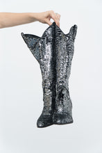 Load image into Gallery viewer, INC x Black, Silver Sequin Tall Cowboy Boots (8.5, 9W)