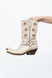 Vintage x RUDEL Cream Floral Butter Leather Cowboy Boots (6, 6.5W)