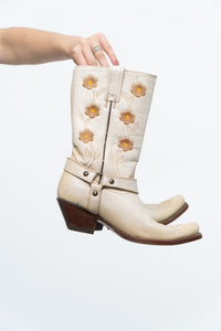 Vintage x RUDEL Cream Floral Butter Leather Cowboy Boots (6, 6.5W)