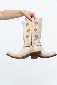 Vintage x RUDEL Cream Floral Butter Leather Cowboy Boots (6, 6.5W)
