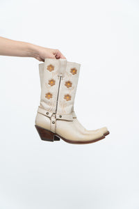 Vintage x RUDEL Cream Floral Butter Leather Cowboy Boots (6, 6.5W)
