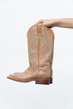 Load image into Gallery viewer, Vintage x NOCONNA Beige, Teal Embroidered Square-toe Cowboy Boots (6, 6.5W)