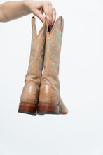 Load image into Gallery viewer, Vintage x NOCONNA Beige, Teal Embroidered Square-toe Cowboy Boots (6, 6.5W)