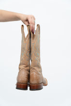 Load image into Gallery viewer, Vintage x NOCONNA Beige, Teal Embroidered Square-toe Cowboy Boots (6, 6.5W)