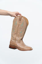 Load image into Gallery viewer, Vintage x NOCONNA Beige, Teal Embroidered Square-toe Cowboy Boots (6, 6.5W)