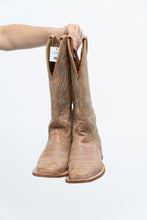 Load image into Gallery viewer, Vintage x NOCONNA Beige, Teal Embroidered Square-toe Cowboy Boots (6, 6.5W)